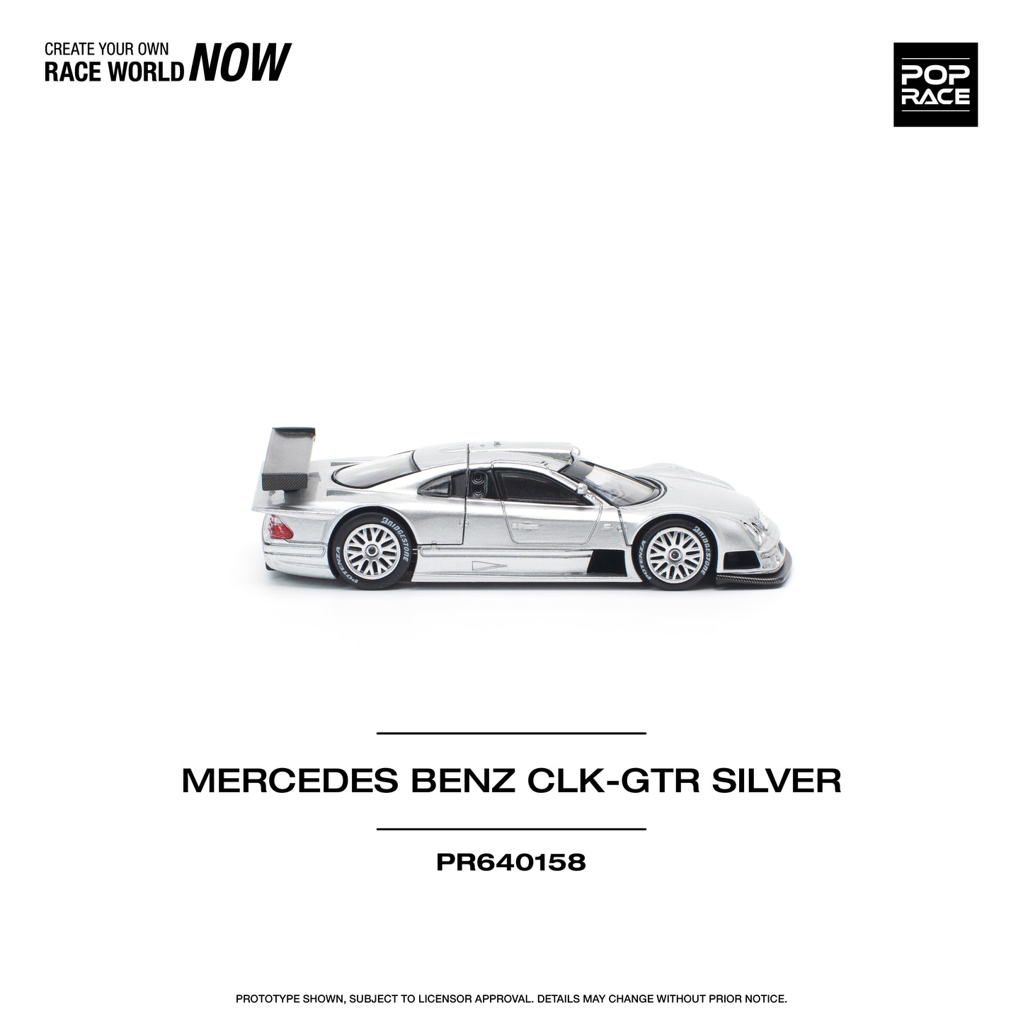 Pop Race - Mercedes-Benz CLK-GTR (Silver) - 1:64 Scale