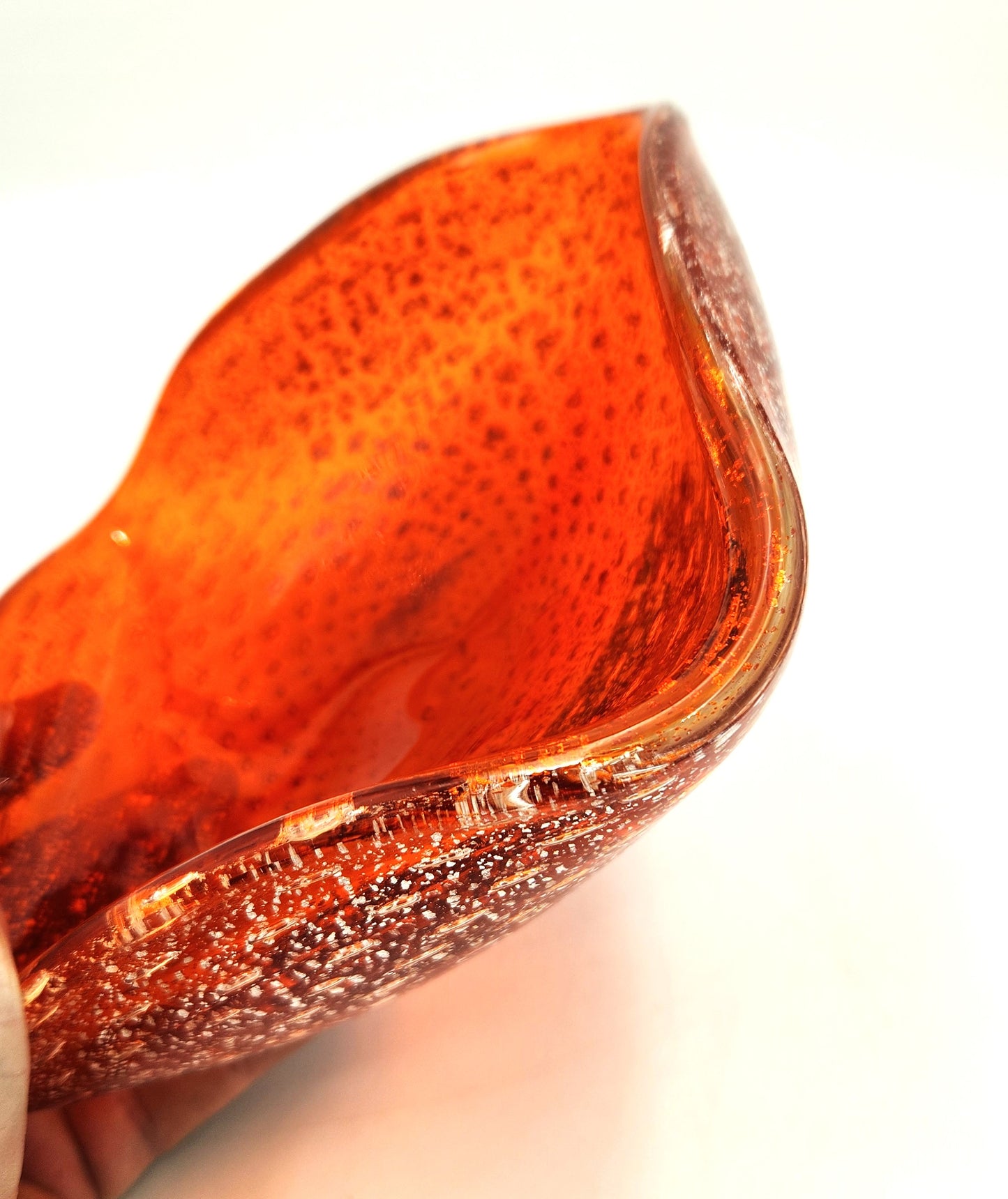 Square Orange and Silver Fleck Art Glass Bowl - 19cm