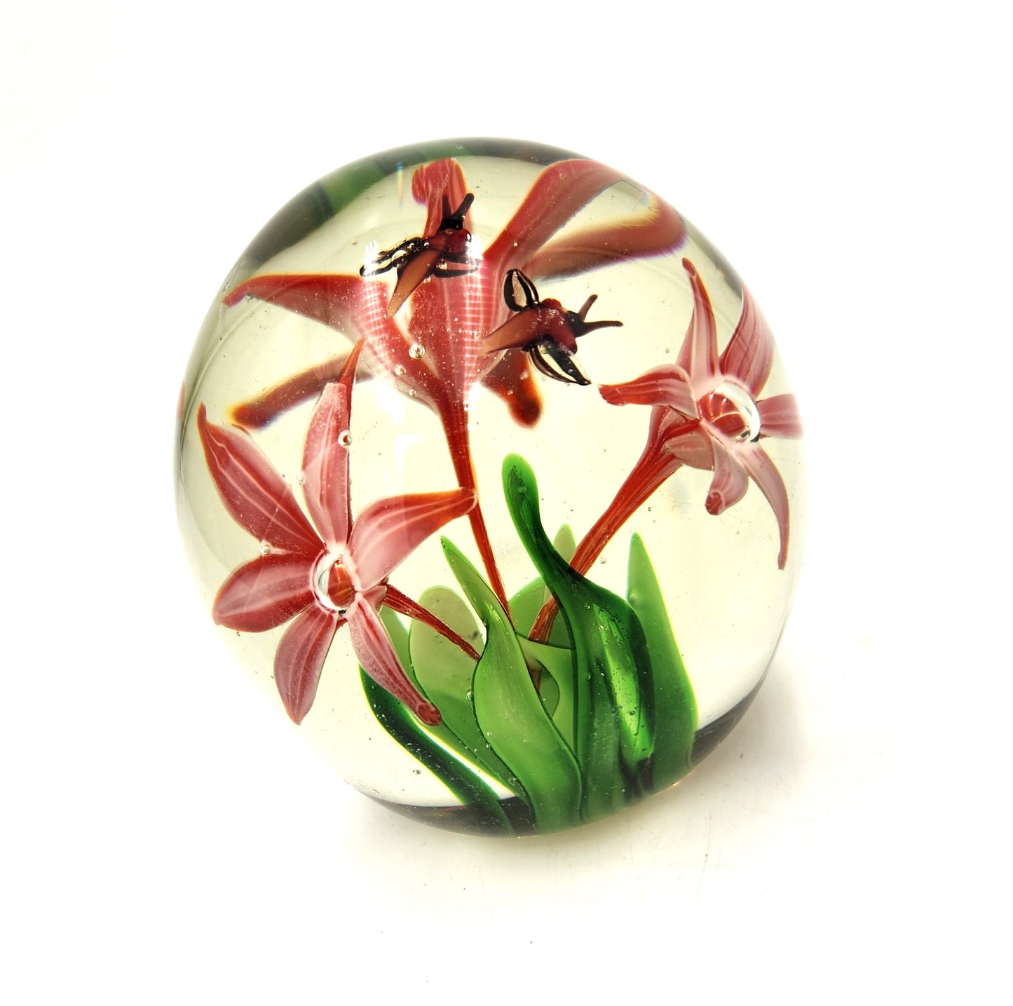 Glass Floral Art Glass Paperweight - 9cm