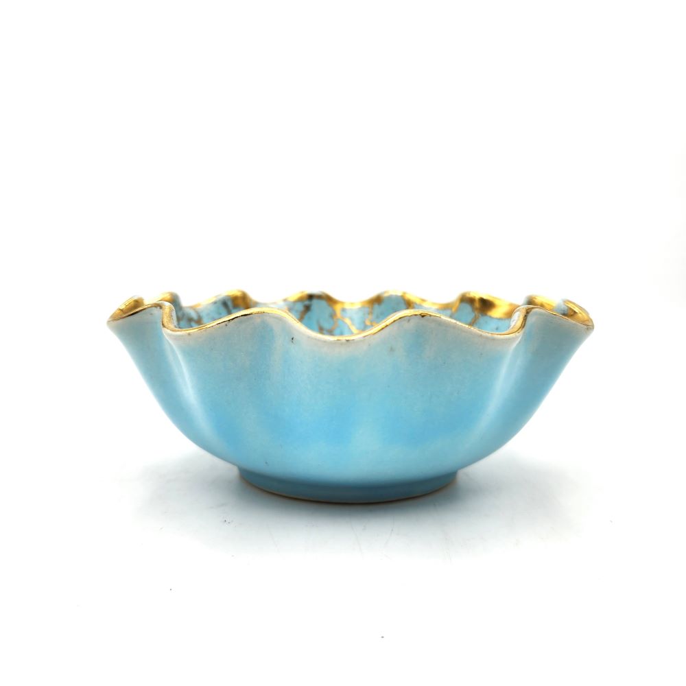 W. German Blue and Gold Ceramic Bowl - 15cm