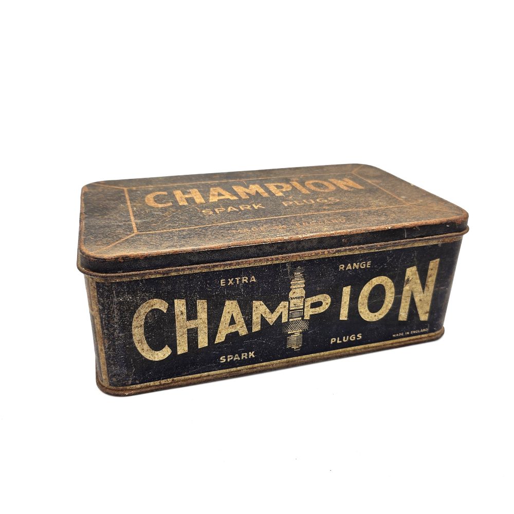 Vintage Champion Spark Plugs Lidded Tin - 19cm