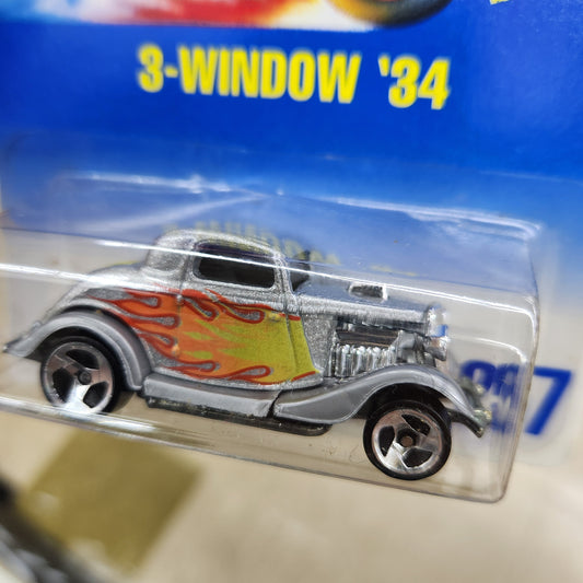 Hot Wheels - 3-Window '34 Hot Rod #257 (1998) - Long Card