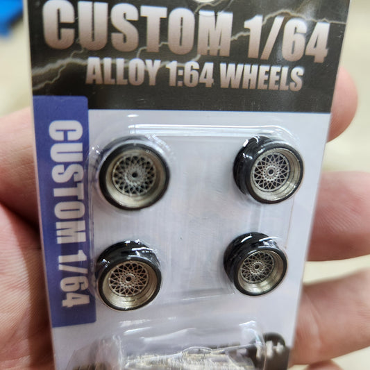 Custom Alloy Wheels - Set 4 with Axles - 1:64 Scale (N001A)