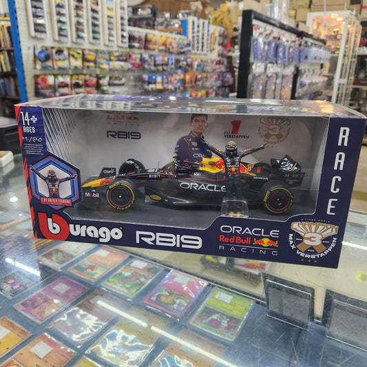 Bburago - 2023 Oracle Red Bull Racing RB19 - With #1 Max Verstappen Figurine 1:24 Scale