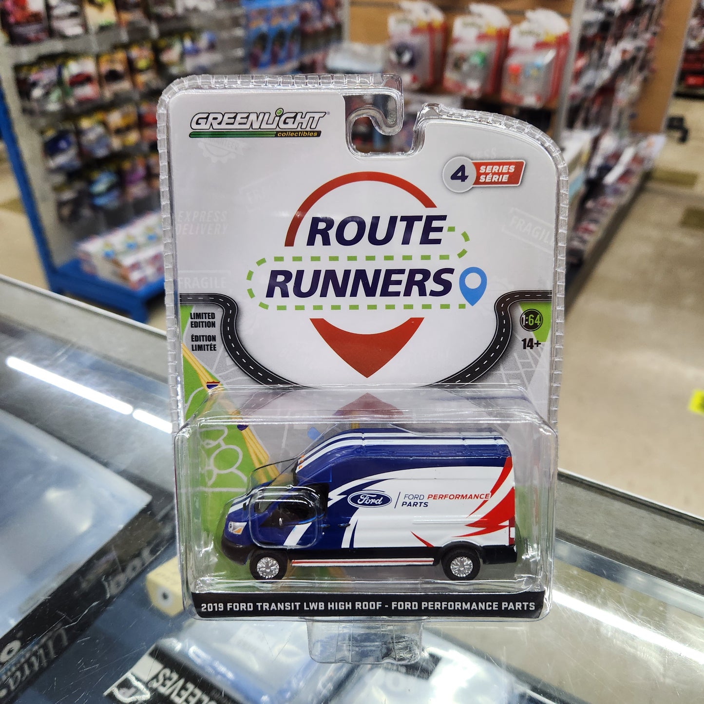 Greenlight - 'Route Runners' Ford Performance - 2019 Ford Transit LWB - 1:64 Scale