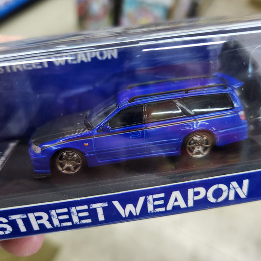 Street Weapon - Nissan Stagea (R34) Blue - 1:64 Scale