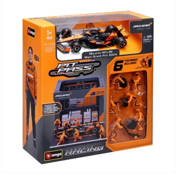 Bburago - 2024 McLaren F1 Pit Pass Playset - #81 Oscar Piastri - 1:43 Scale