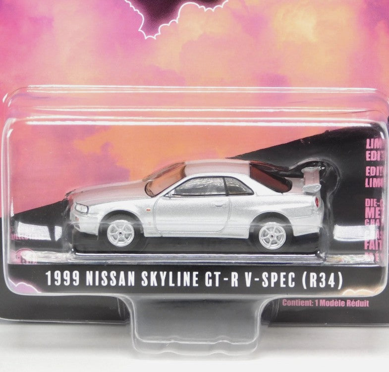 Greenlight - 1999 Nissan Skyline GT-R V-Spec (R34) (Sonic Silver) - 1:64 Scale
