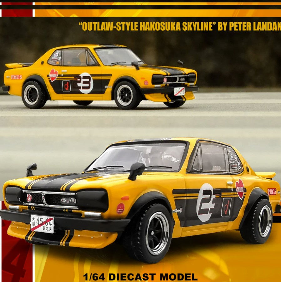 INNO64 - Nissan Skyline 2000GT-R (KGC10) 'Outlaw' Yellow/Black - 1:64 Scale