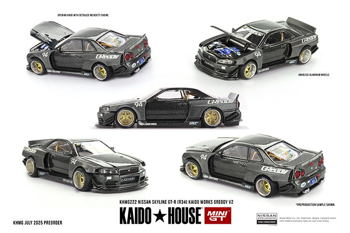 MiniGT - Nissan Skyline GT-R (R34) Kaido Works 'GReddy' V2 - 1:64 Scale