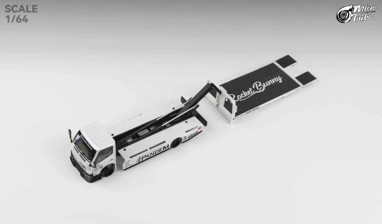 Micro Turbo - Custom Flat Bed Tow Truck 'Rocket Bunny' (White) - 1:64 Scale