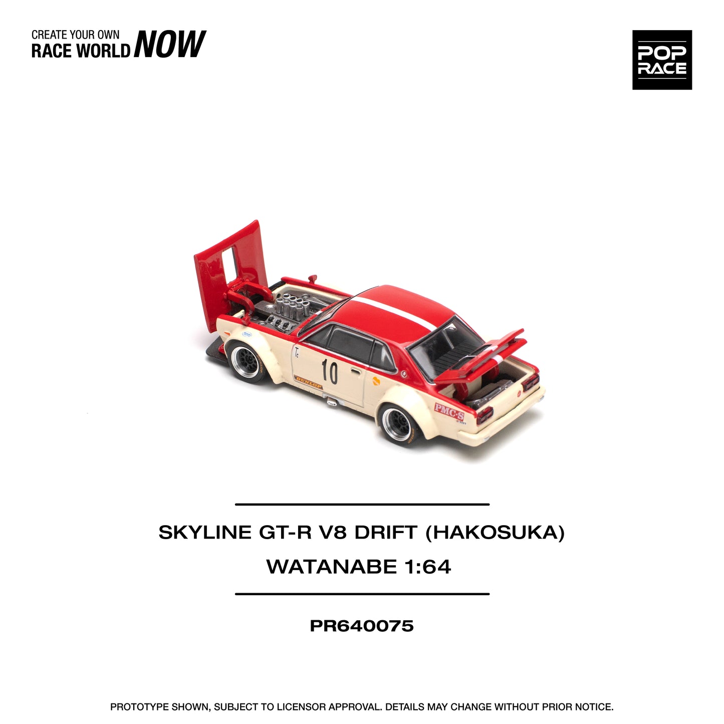 Pop Race - Skyline GT-R V8 Drift (Hakosuka) - Cream/Red - 1:64 Scale