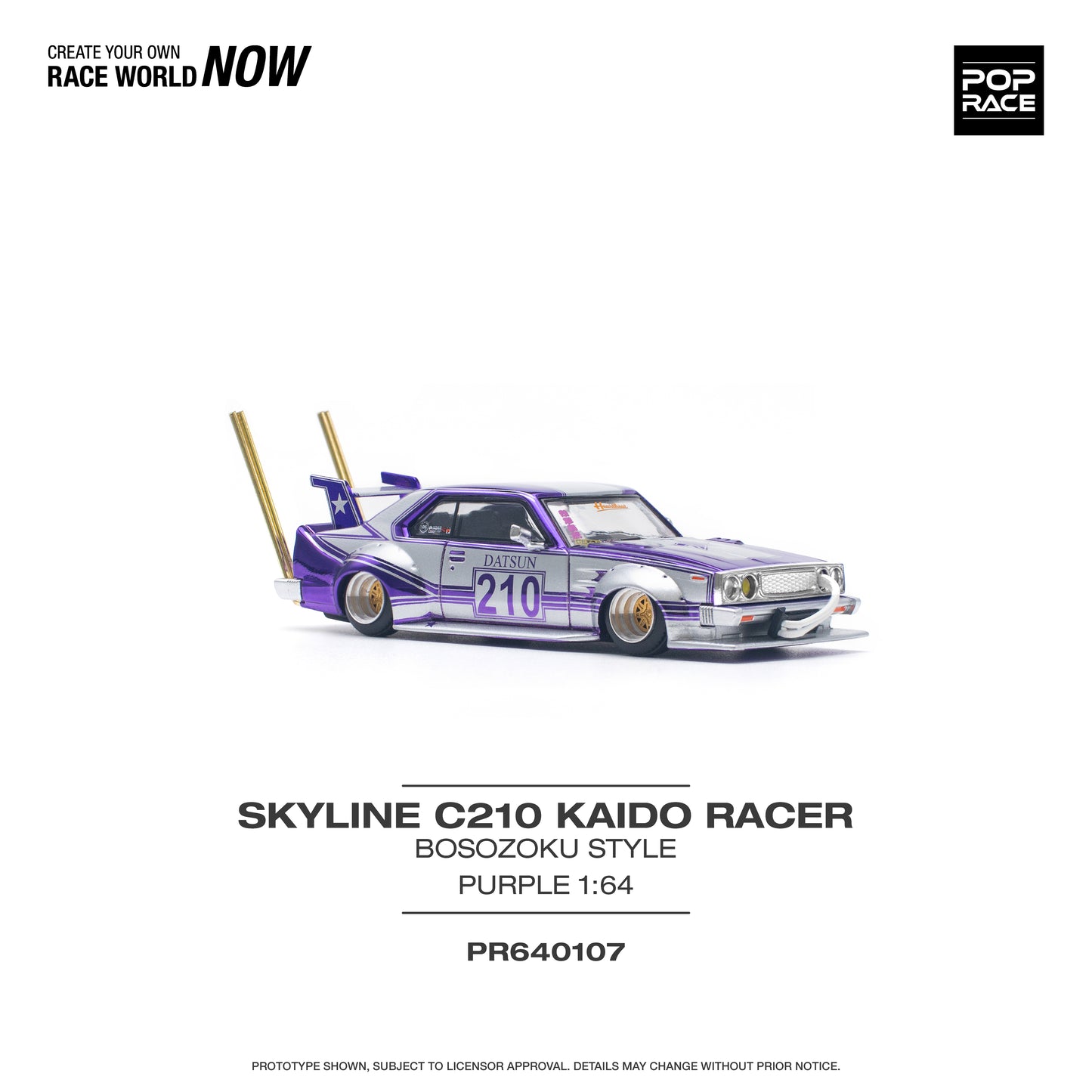 Pop Race - Nissan C210 Kaido Racer Bosozoku Style (Purple Chrome) - 1:64 Scale