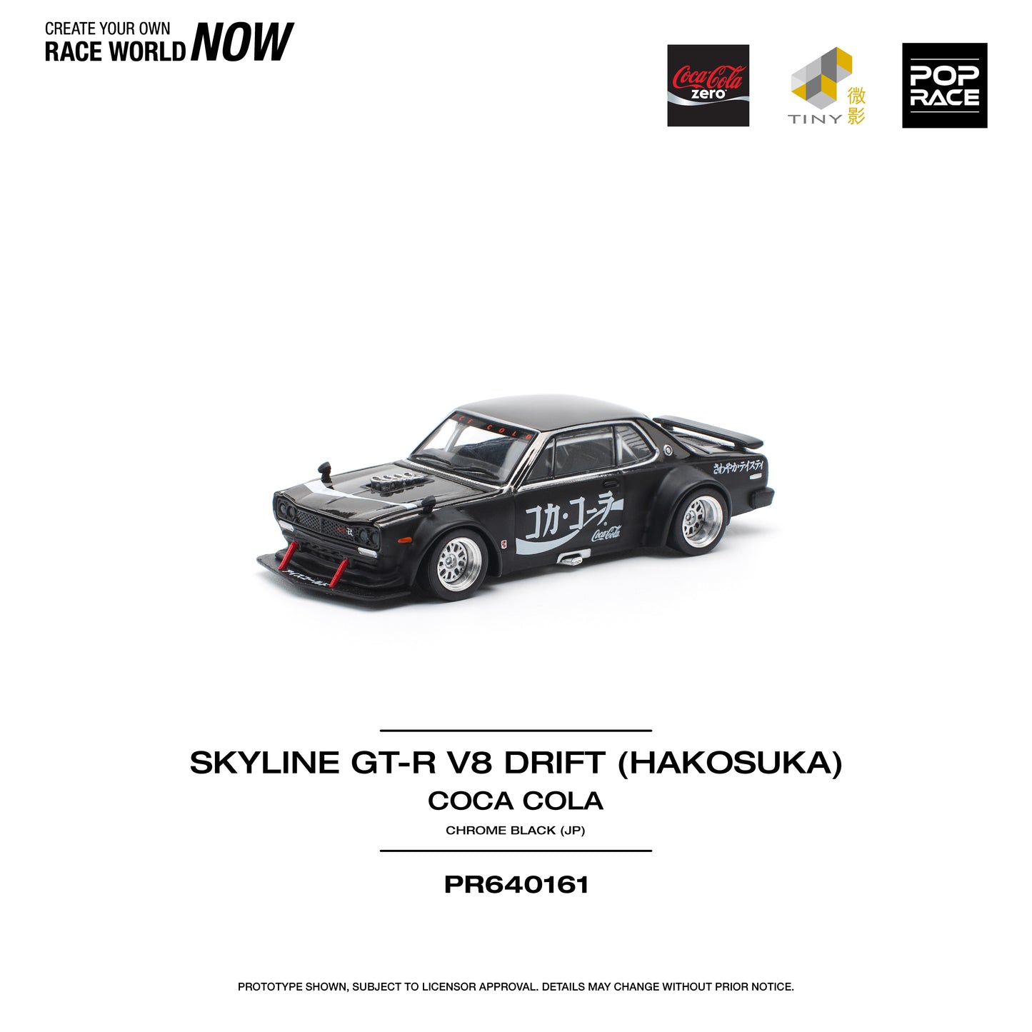 Pop Race - Nissan Skyline GT-R V8 Drift 'Hakosuka 'Coca Cola' (Japan - Chrome Black) - 1:64 Scale