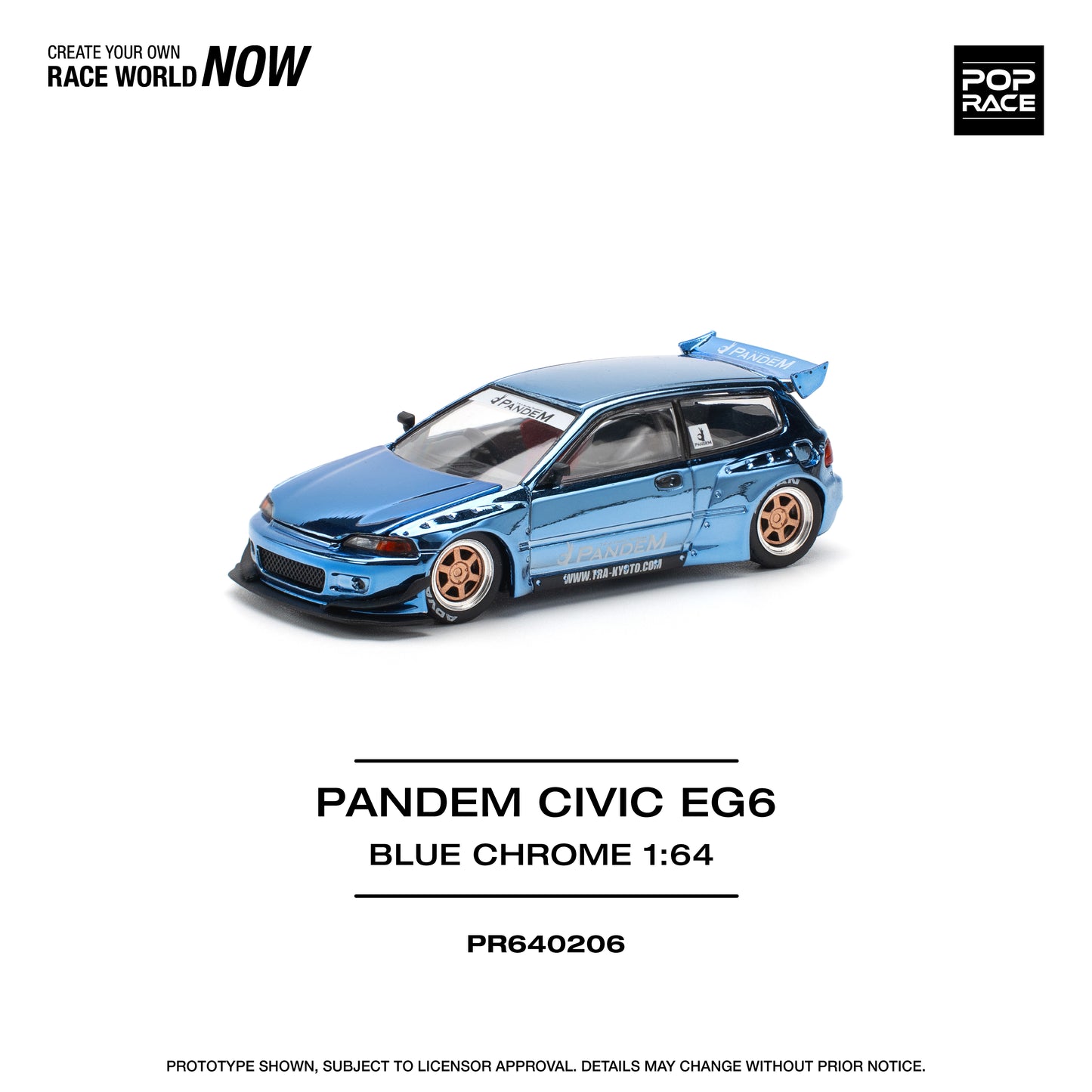 Pop Race - Honda Civic 'Pandem' EG6 (Blue Chrome) - 1:64 Scale