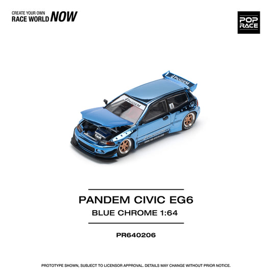 Pop Race - Honda Civic 'Pandem' EG6 (Blue Chrome) - 1:64 Scale
