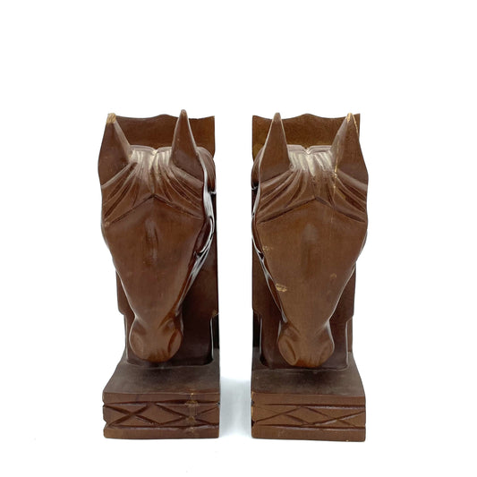 Pair of Mid Century Wooden Horse Bookends - 20cm