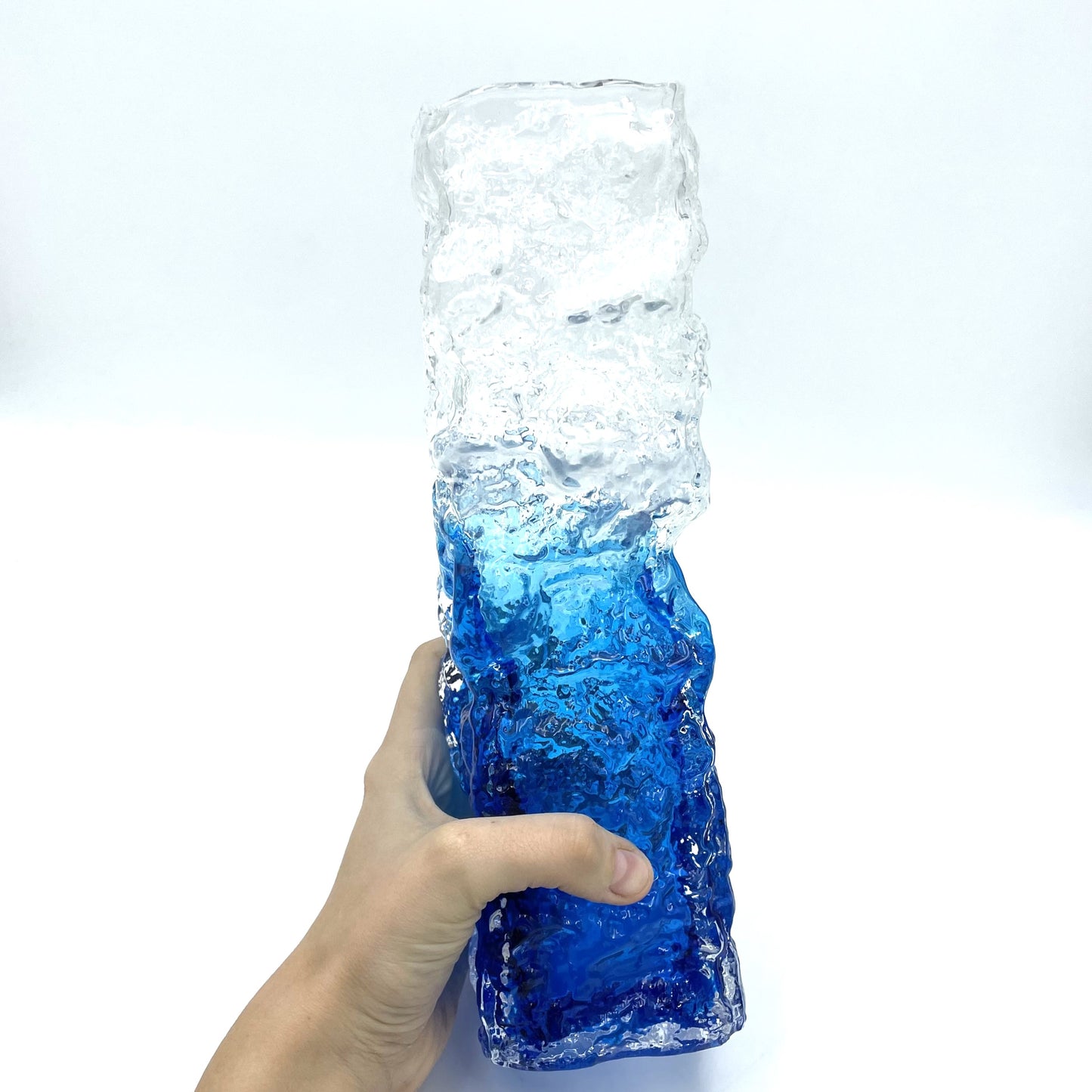 Large Blue Gradient Art Glass Bark Vase - 27cm