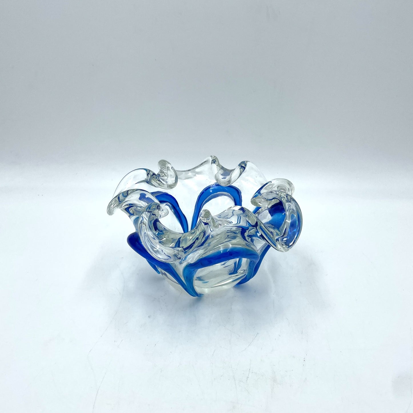 Blue Handblown Art Glass Ashtray - 14cm