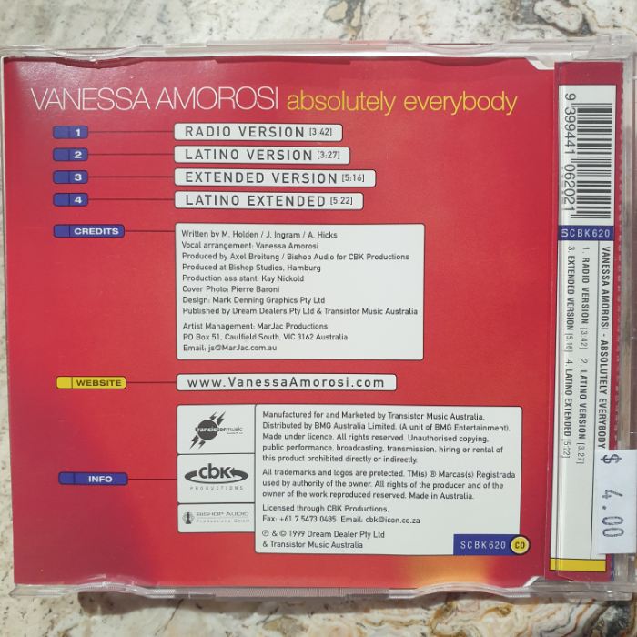 CD - Vanessa Amorosi, Absolutely Everybody (Single CD)
