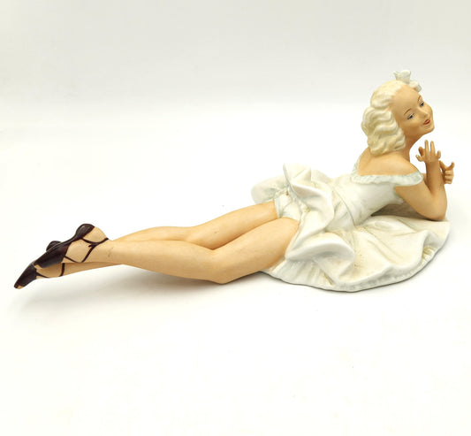 Vintage Minx Laying Lady Porcelain Figure - 28cm