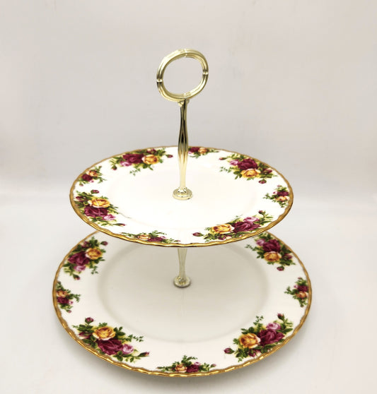 Royal Albert 'Old Country Roses' 2 Tier Cake Plate with Handle - 25cm
