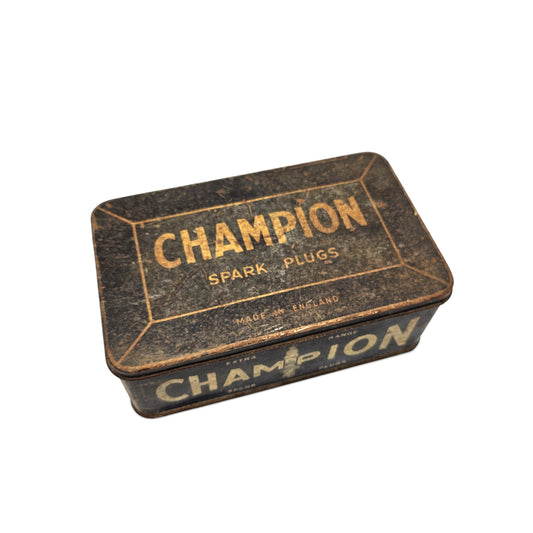 Vintage Champion Spark Plugs Lidded Tin - 19cm