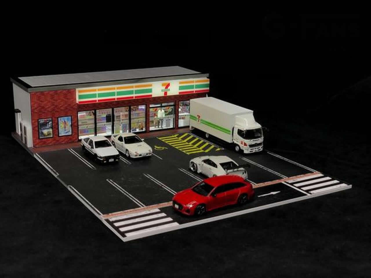 For 1:64 Scale Diecast Cars Fast Food Diorama and Parking Lot for