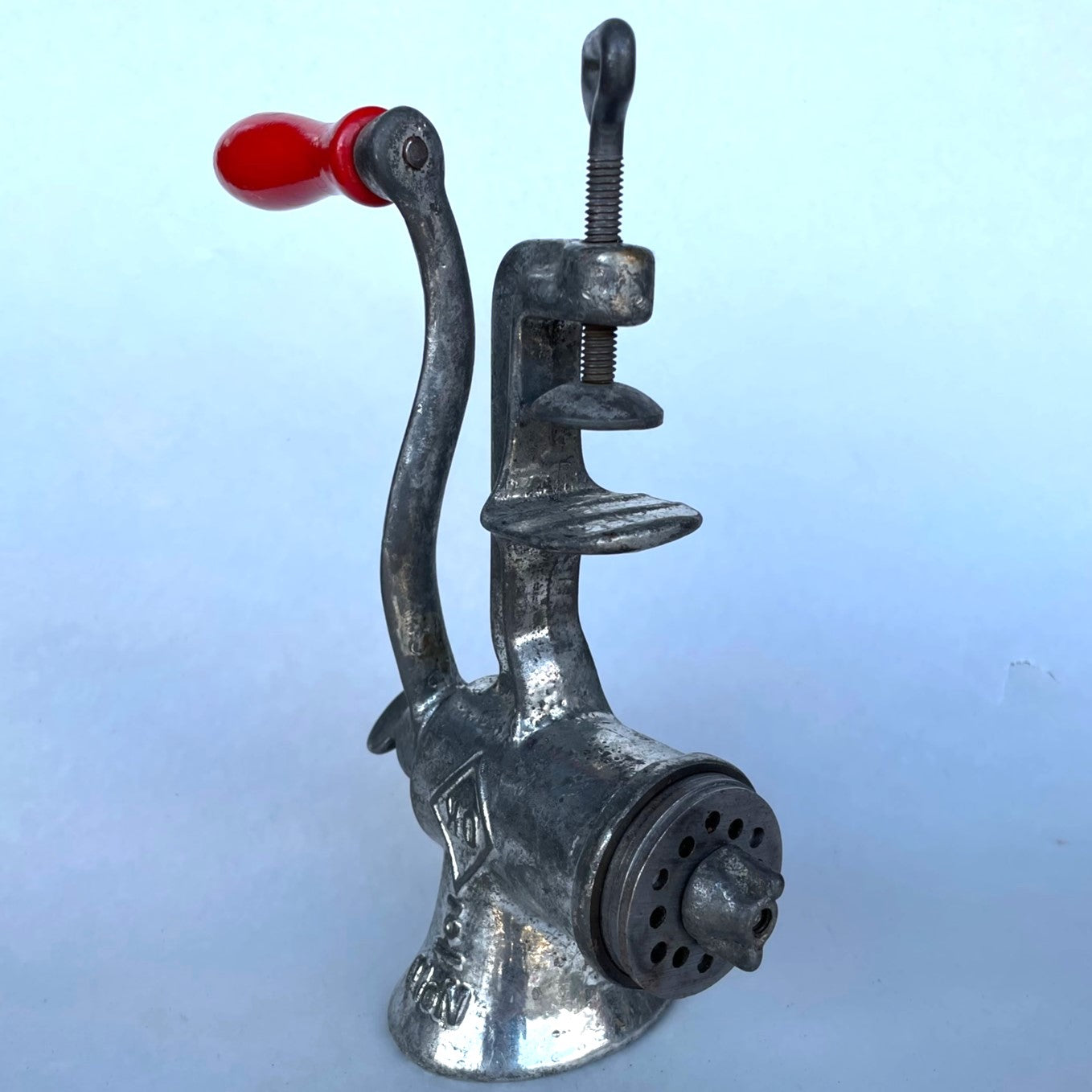 Vintage Mincer with Red Wooden Handle