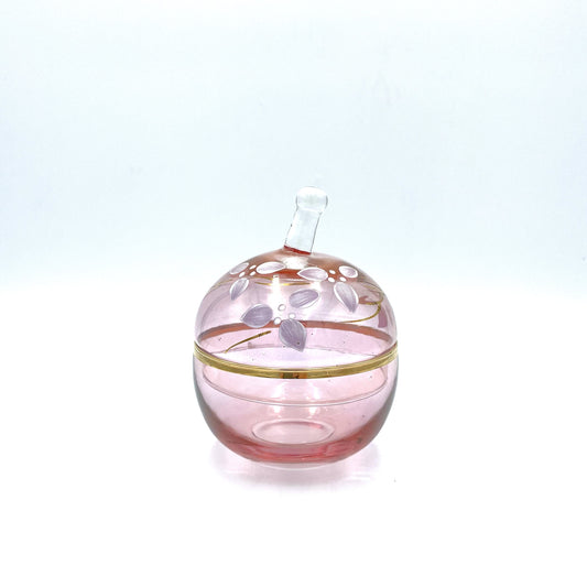 Italian Glass Pink Handpainted Apple Candy Jar - 12cm