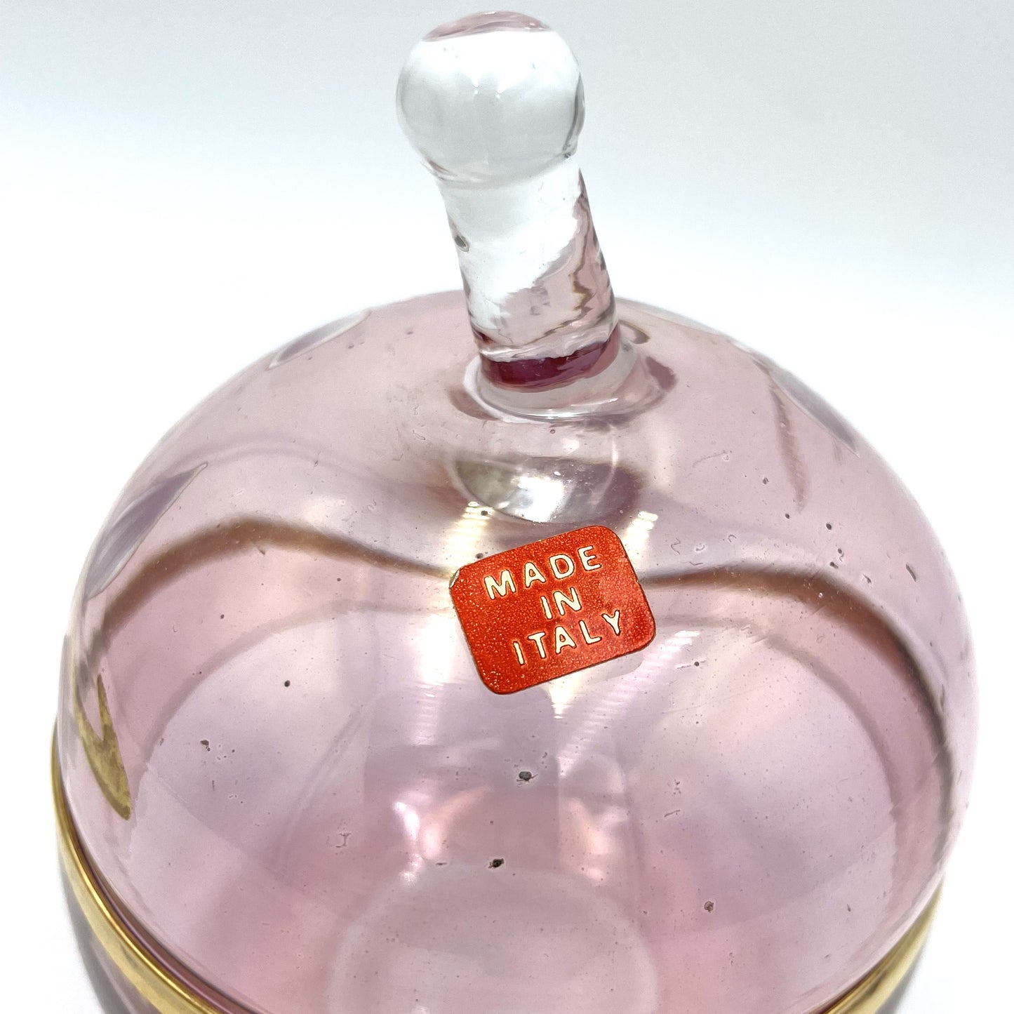 Italian Glass Pink Handpainted Apple Candy Jar - 12cm