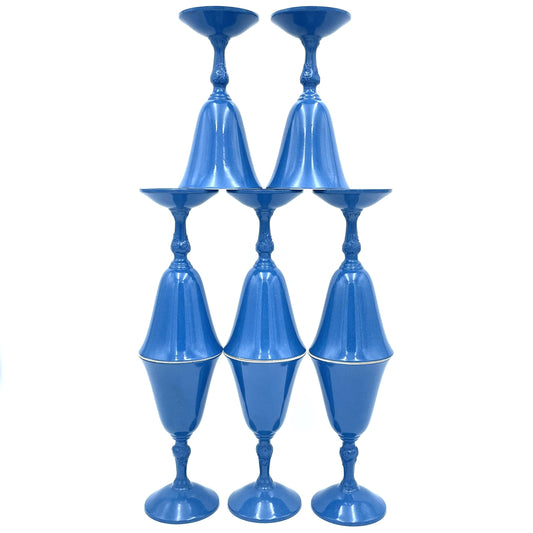 Set of 8 Blue Spanish Enamel Wine Goblets - 14cm