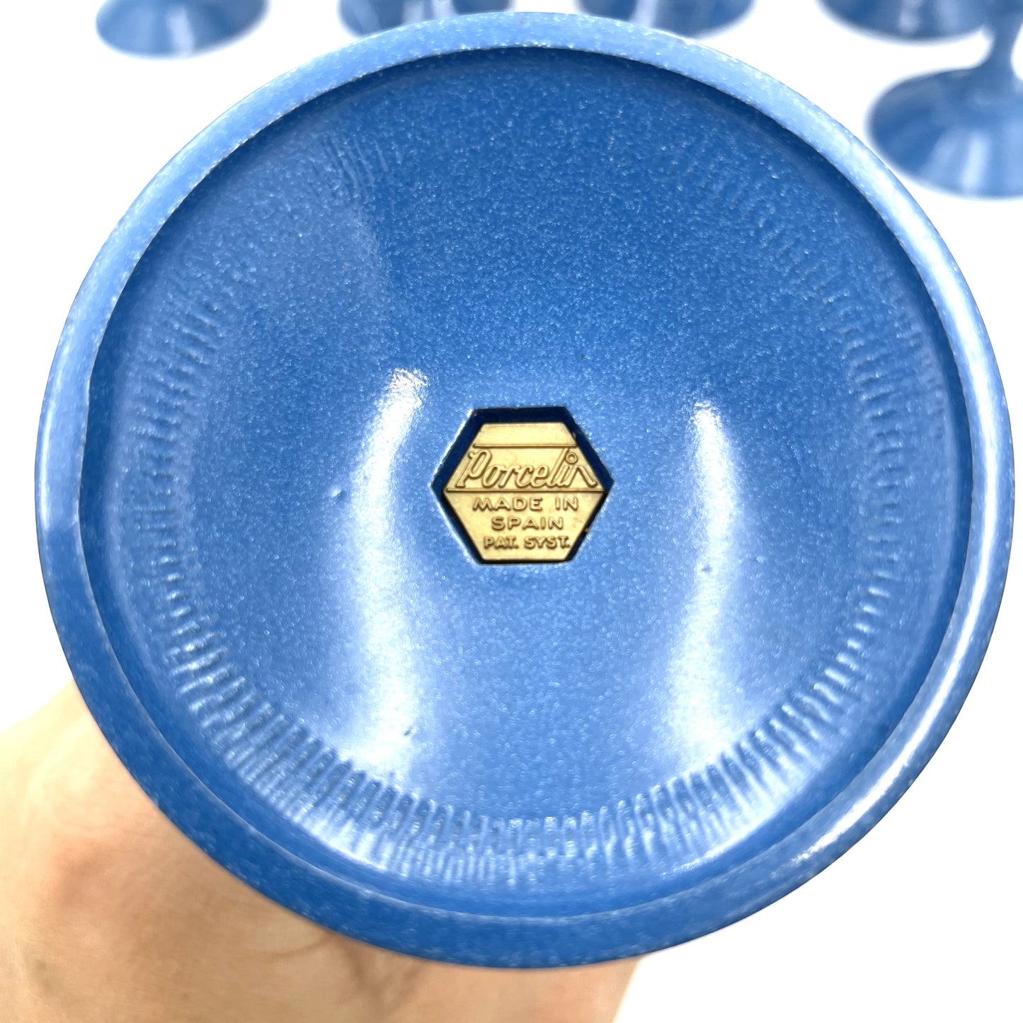 Set of 8 Blue Spanish Enamel Wine Goblets - 14cm