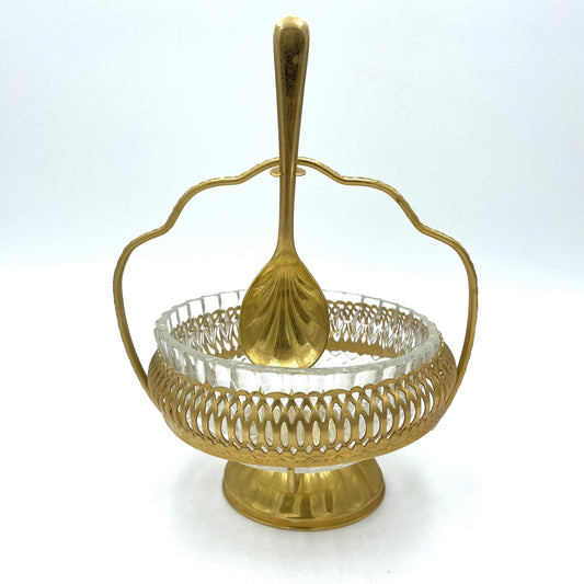 Mayell Vintage Gold Plated Sugar Bowl & Spoon- 14cm