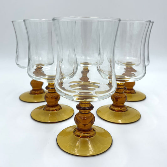Six Amber Stem Wine Glasses - 12.5cm