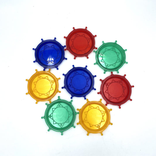 Eight Colourful Plastic Coasters - 7.5cm