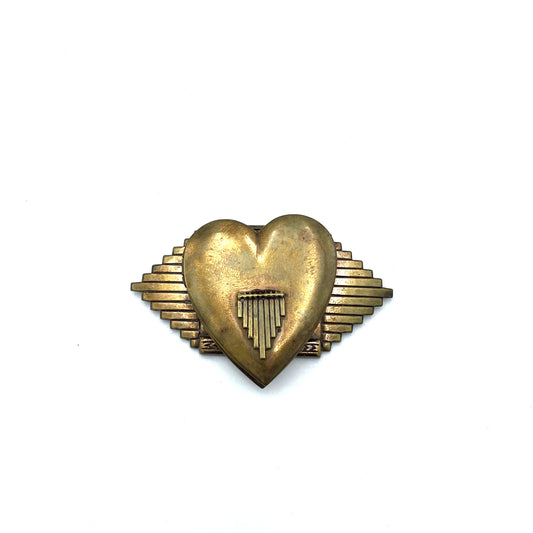 Brass Art Deco Sweetheart Brooch - 7cm