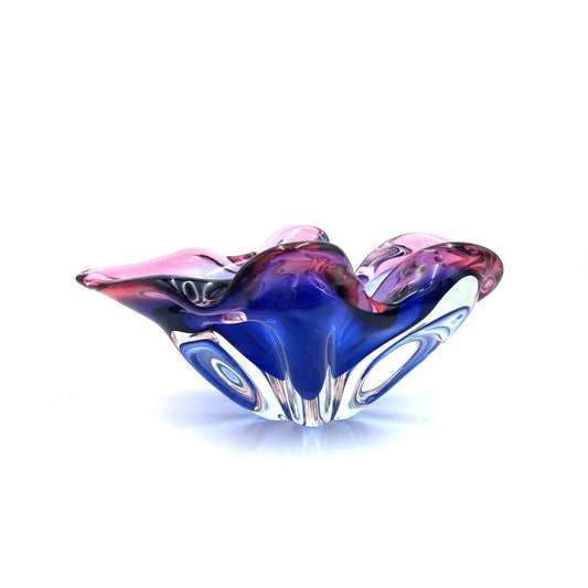 Large Pink & Blue Art Glass Bowl - 28cm