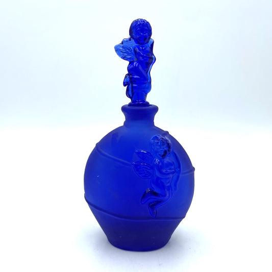 Blue Glass Perfume Bottle by Cows Heads - 16cm