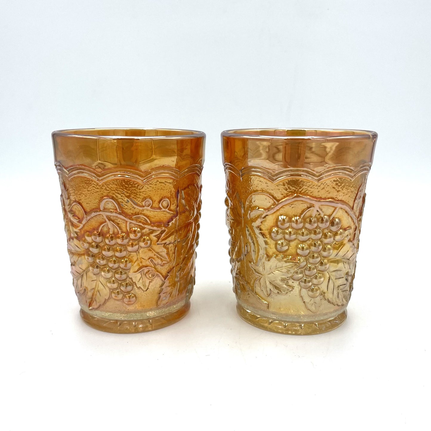 Pair of Carnival Glass Water Glasses - 10cm