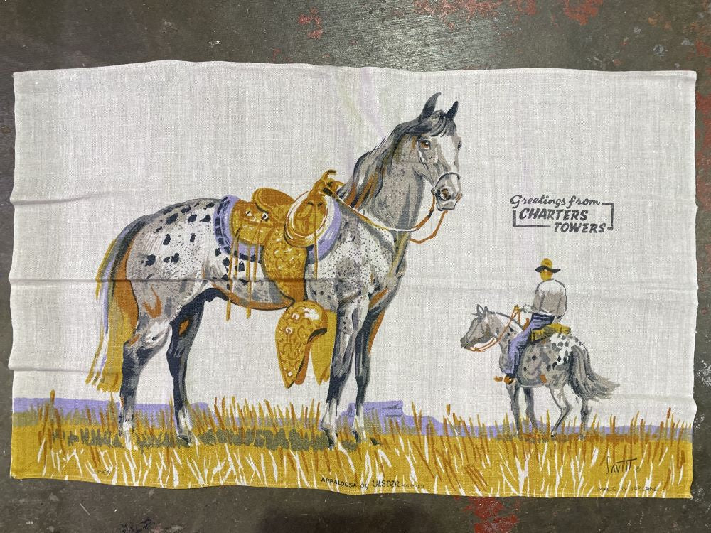 Vintage Greetings From Charters Towers Appaloosa Tea Towel