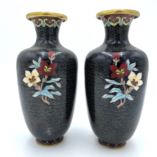 Large Pair of Cloisonne Vases - 16cm