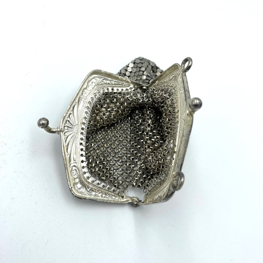 Antique Silver Mesh Coin Purse - 8cm