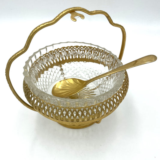 Mayell Vintage Gold Plated Sugar Bowl & Spoon- 14cm