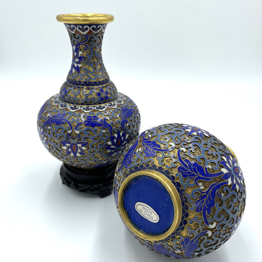 Pair of Large Cloisonne Vases on Stands - 18cm