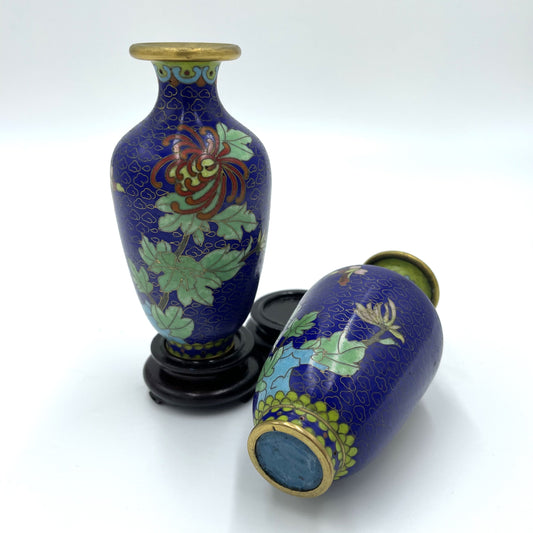 Pair of Cloisonne Vases on Stands - 12cm