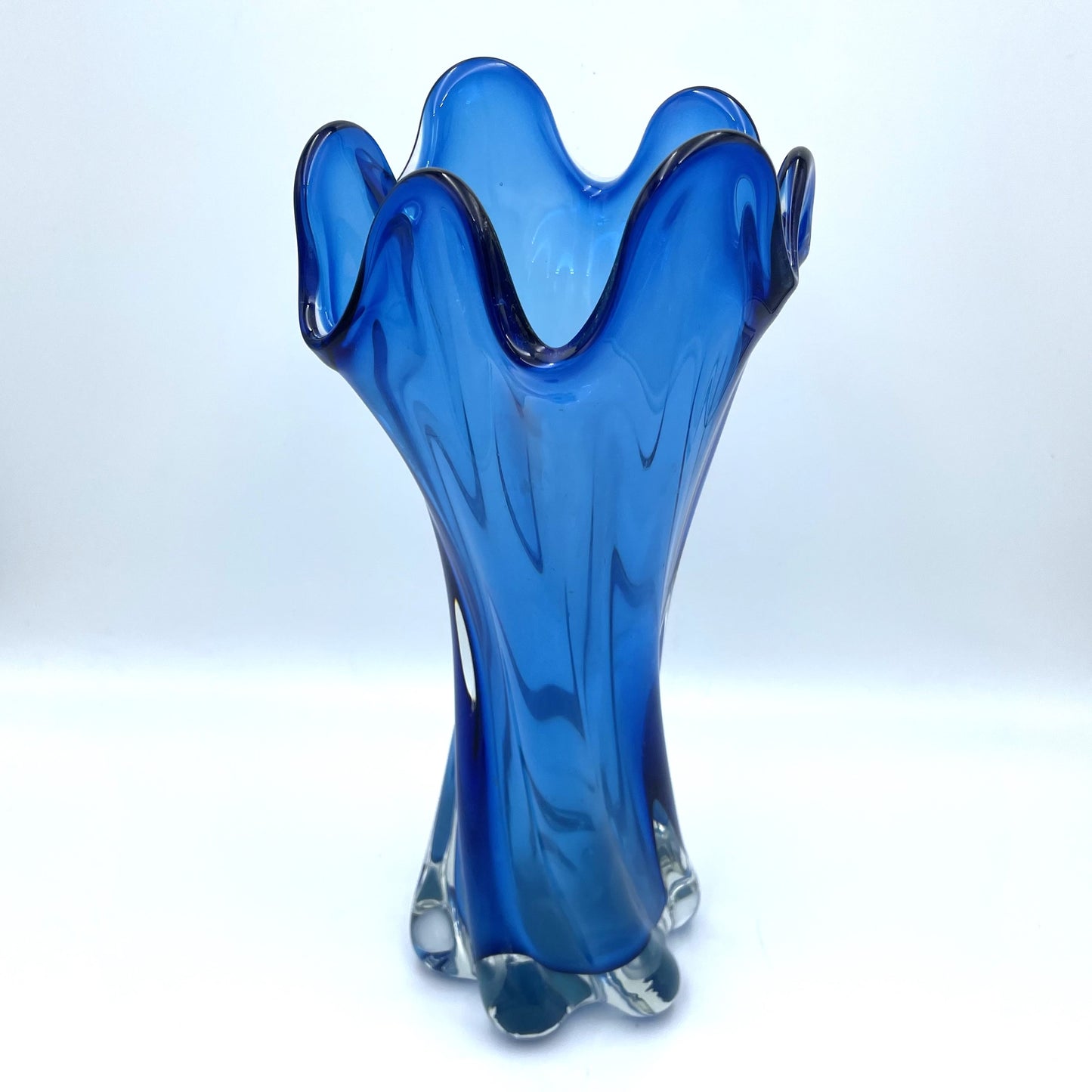 Large Cobalt Blue Art Glass Vase - 30cm