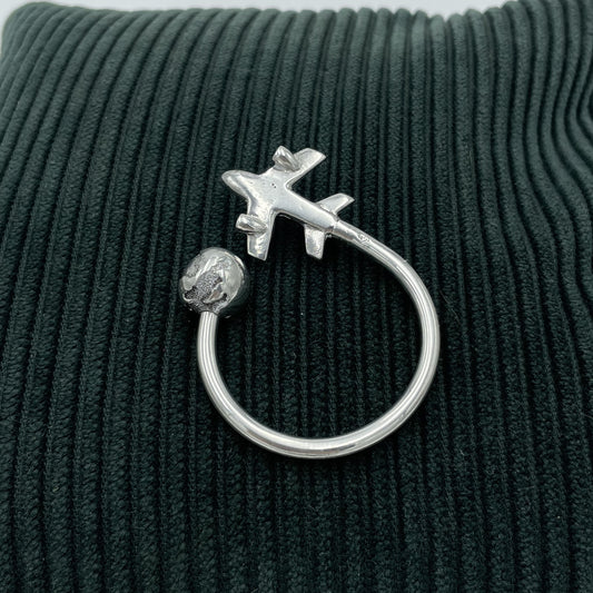 925 World Globe Travel Airplane Keyring - 5cm