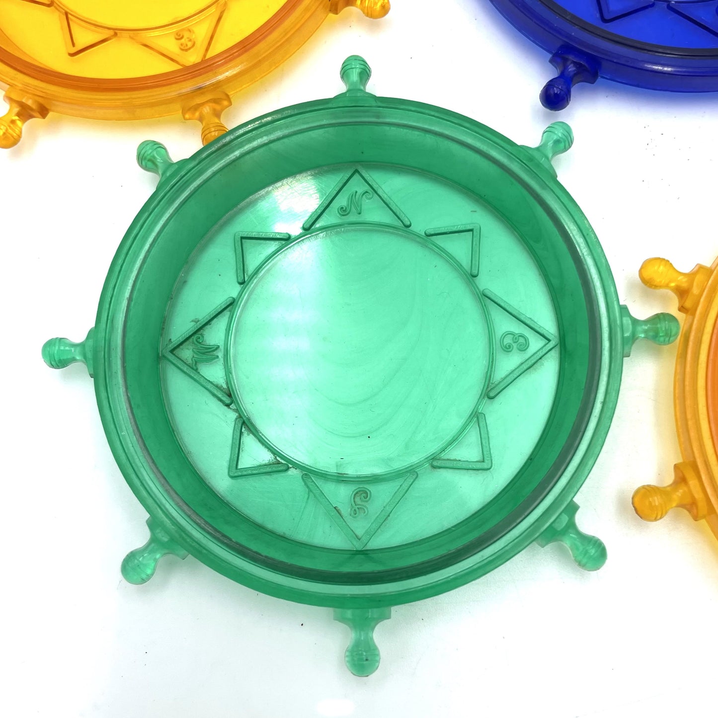 Eight Colourful Plastic Coasters - 7.5cm