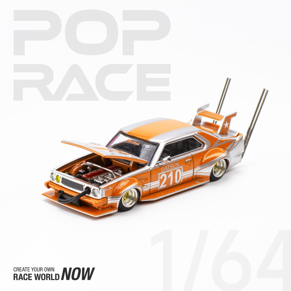 Pop Race 1/64 Nissan Skyline C210 Bosozoku Style - Matte Black Diecast Model Car